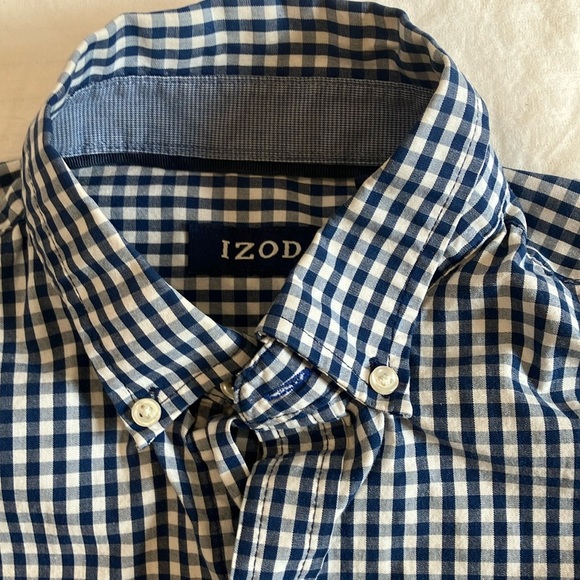 Men’s size small IZOD checkered blue & white Gingham Casual Button Down Shirt - Picture 4 of 16